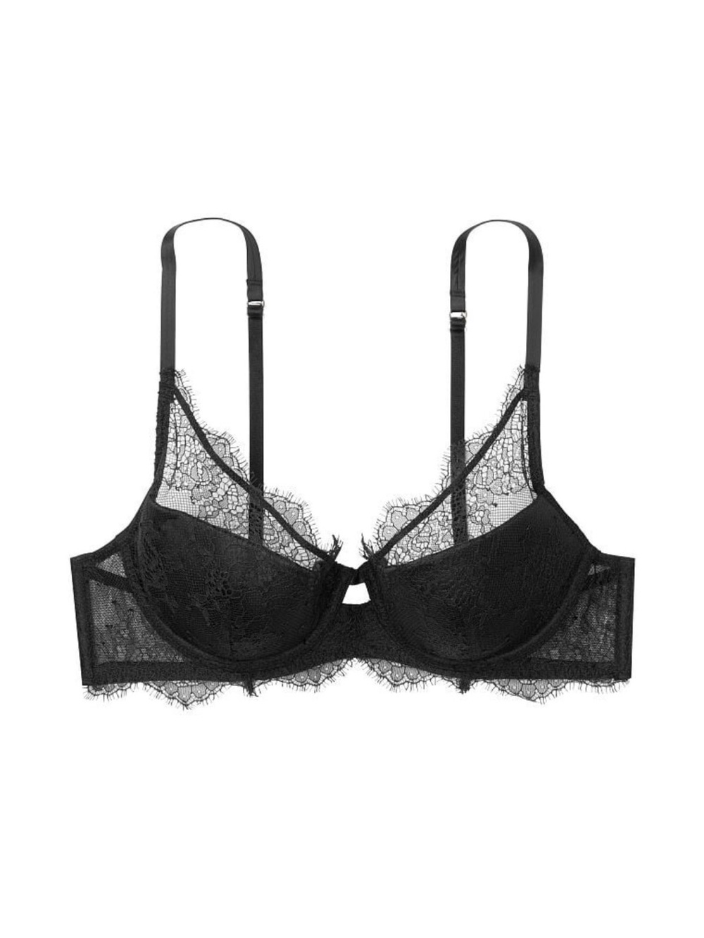 Victoria’s Secret VS Dream Angels Black Chantilly Eyelash Lace Lined Plunge Bra